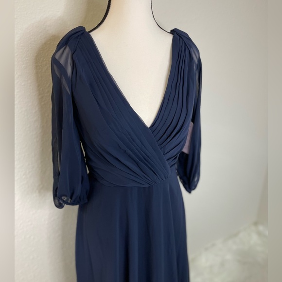 Jenny Packham Bridesmaids Dress Chiffon Shirred V-neck 3/4 Sleeve Formal… - Picture 2 of 11
